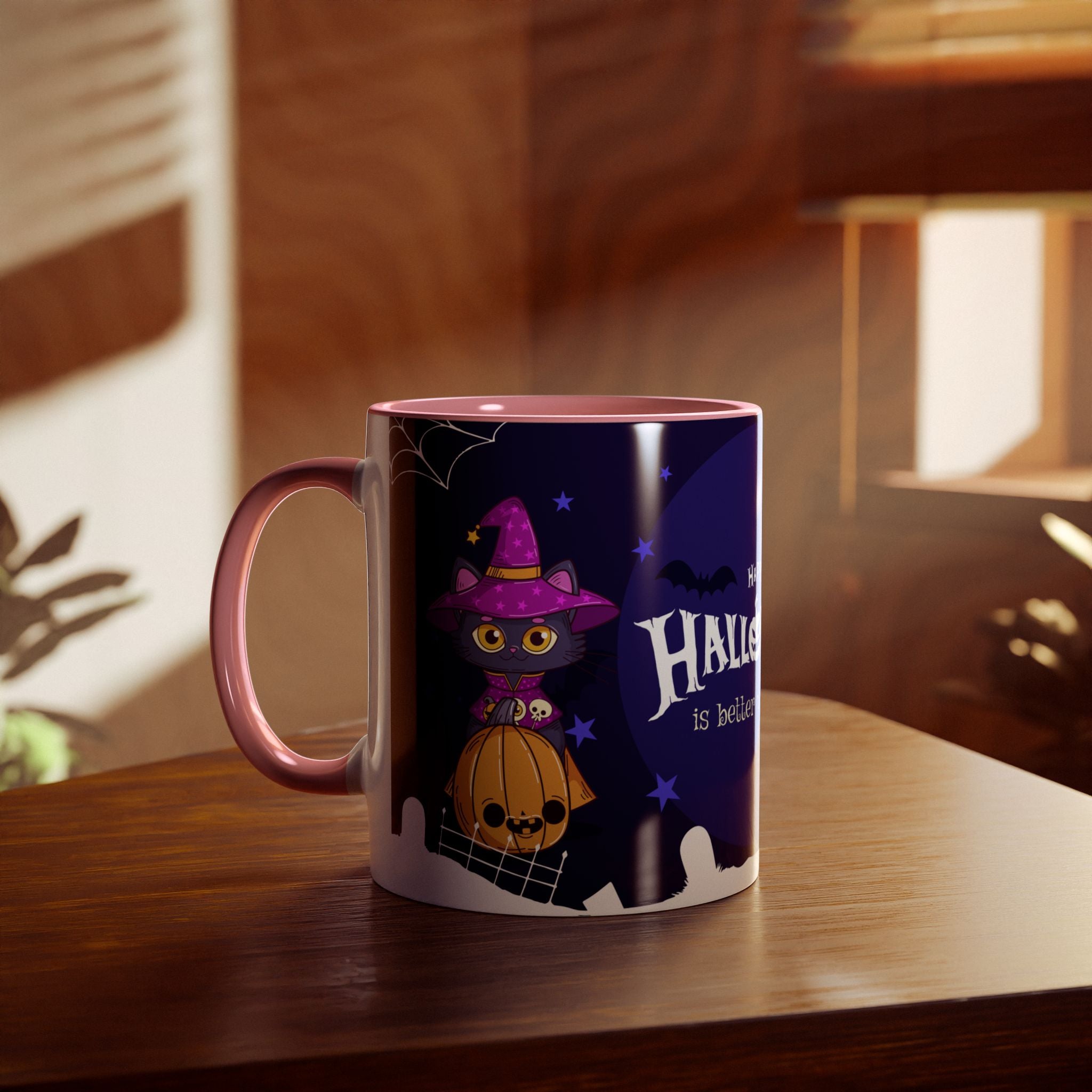 Happy Halloween with Witch's Cats | Two-Tone Coffee Mugs
